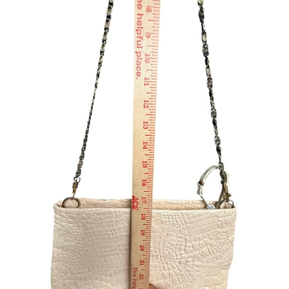 Women's Shoulder Bag Beige Crocodile Embossed Genuine Leather Chain Strap Italy - Picture 6 of 8